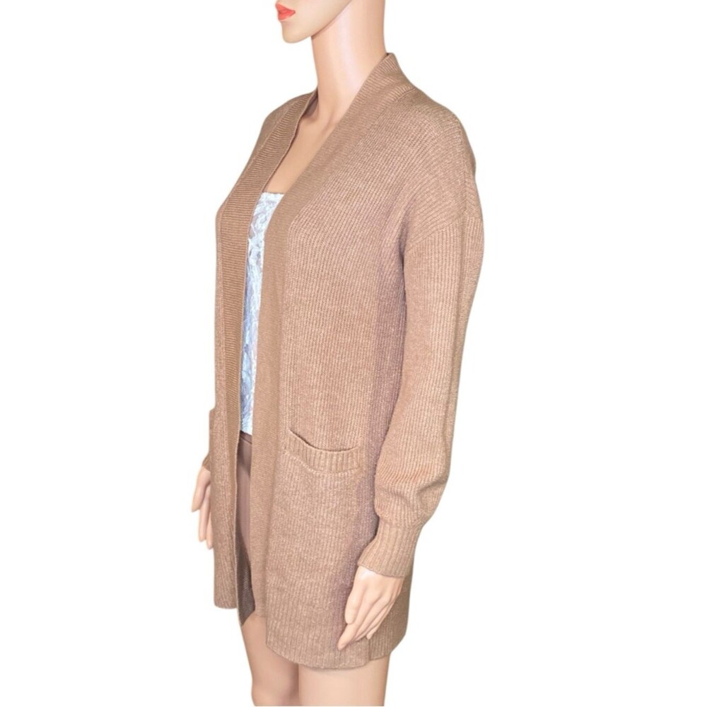 Loft Open Front Cardigan Camel Sweater Ribbed Knit Material Cozy Warm SZ SP - Picture 2 of 5